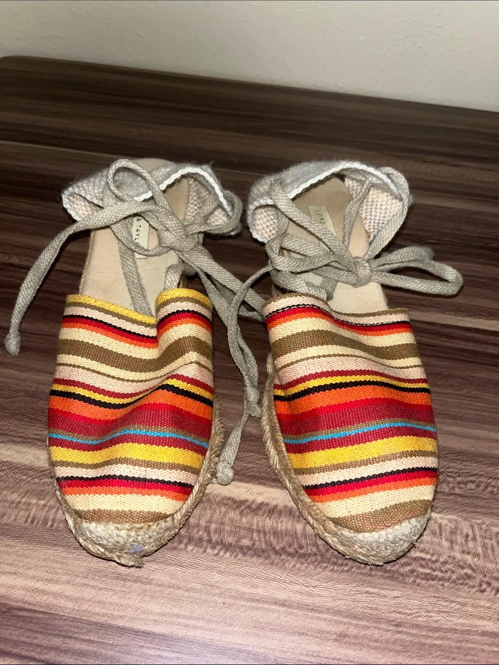 Lord and Taylor  Striped Multicolor Espadrille with ties around ankle